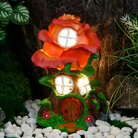 Statue en résine de maison de fée en forme de rose décoration de jardin éclairée pour l'affichage extérieur de la cour ornement de figurine de fée illuminée
