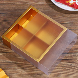 Caja de cajón dorada esmerilado transparente PVC manga ventana papel pastel panadería galleta pastelería cajón cajas con 2 4 6 divisores - Product Image 2