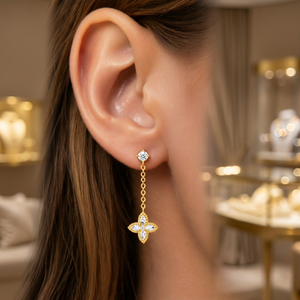 <b>Sterling</b> <b>Silver</b> Moissanite Drop <b>Earrings</b> Star Cut <b>Dangle</b> Chain Flower <b>Earrings</b> for Wedding Party - Product Image 5