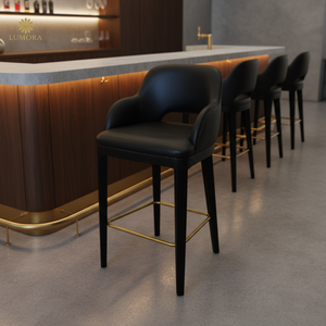 Chaise de bar commerciale Roco moderne en bois massif, durable et stable, avec revêtement en cuir, pour bar à domicile, villa et entrée - Product Image 4