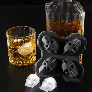 Manjia 4-hole Ice Box Whiskey Tray Mold 3D Ice Maker Kitchen Bar Tools Skull and Bones Ice Tray Mould