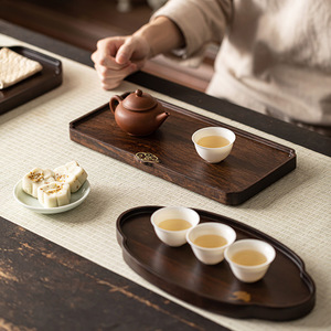 Chinese retro ebony dry brewing <b>tray</b>, small <b>tea</b> <b>tray</b>, household <b>tea</b> saucer, Kung Fu <b>tea</b> set, <b>tea</b> snack plate, pastry plating - Product Image 3