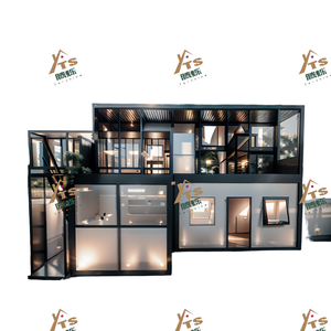 Hai lớp kính Rèm tường nhà tiền chế <span class=keywords><strong>container</strong></span> văn phòng nhỏ mô-đun thép biệt thự di chuyển lắp ráp C nhà - Product Image 1