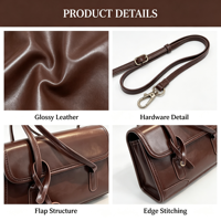 Sac à bandoulière vintage marron en cuir PU verni avec rabat, sac à main pour femme avec poignée supérieure, personnalisable avec logo OEM