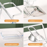 Meilleures ventes : Réchaud de buffet rectangulaire en verre avec cadre en fer, deux/trois compartiments, couleur argent, chauffage à l'alcool pour aliments
