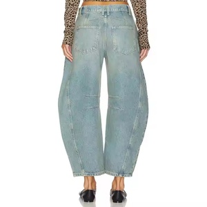 Nuevas llegadas: Jeans casuales de tiro bajo personalizados, de pierna ancha, holgados, rectos, lavados, estilo baggy para niñas. - Product Image 5