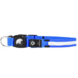 Collier de dressage pour chien en Nylon, conception personnalisée, étanche avec Airtag réfléchissant LED lumineux chargeur USB collier pour chien de compagnie