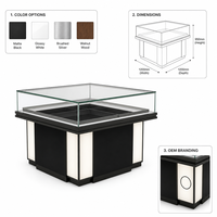 Minimalistische Quadratische Schmuck-Vitrine mit LED-Beleuchtung Glasplatte Anpassbare Aufbewahrungsbasis