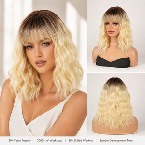 Perruque Blonde Ondulée Effet Mouillé <span class=keywords><strong>avec</strong></span> <span class=keywords><strong>Frange</strong></span> pour Femme, Longue, Bouclée, Synthétique Texturée, Résistante à la Chaleur, Bonnet Ajustable, Idéale pour Fêtes Costumées et Cosplay - Product Image 1