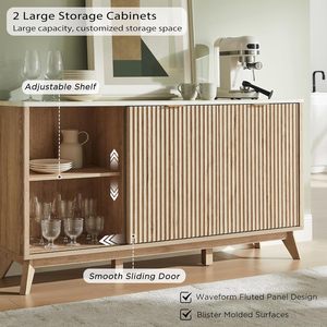 <span class=keywords><strong>Buffet</strong></span> moderne à 60 pouces avec portes coulissantes et 4 tiroirs, bar à café avec rangement, dessus en faux marbre pour salle à manger et salon - Product Image 5