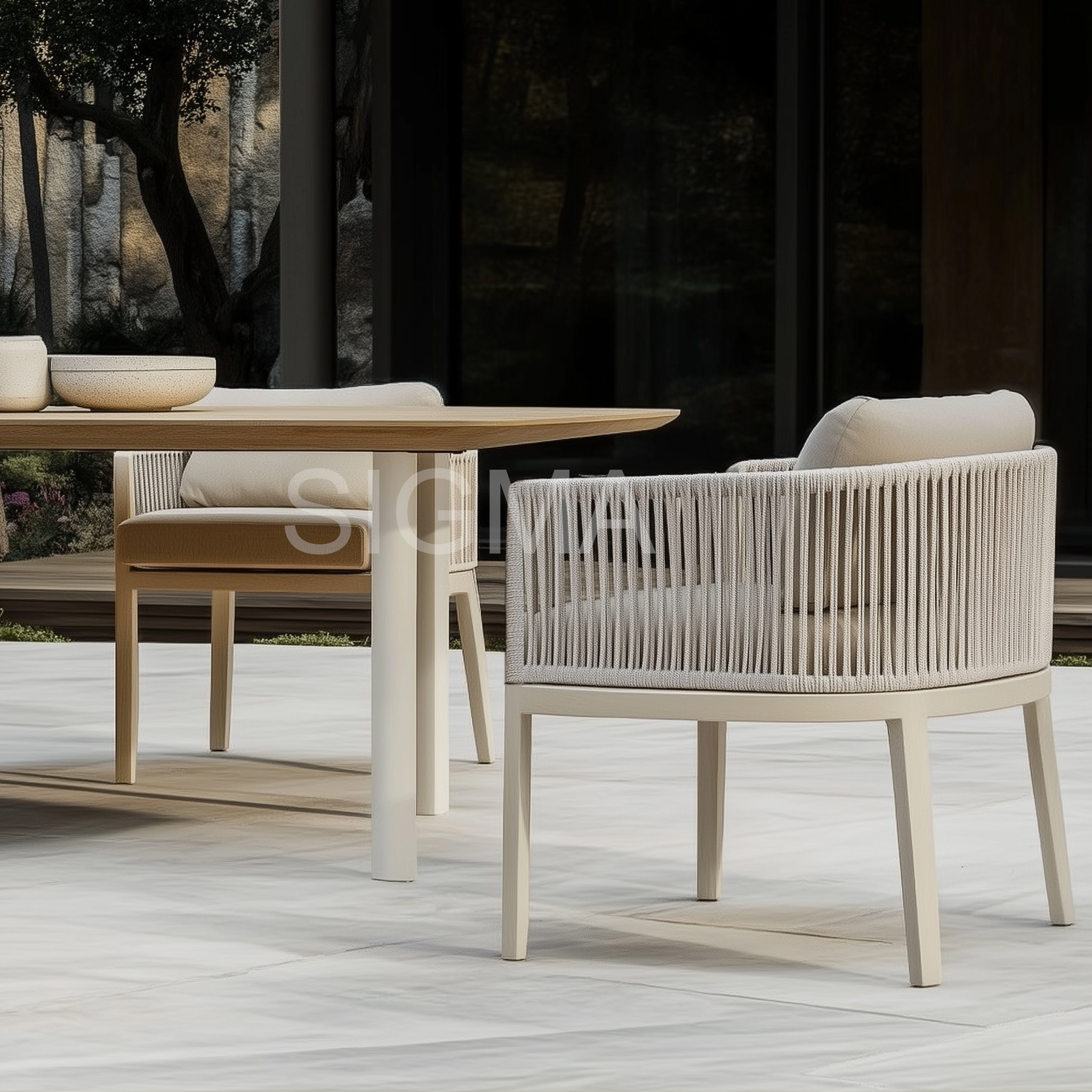 Garden Furniture Rectangle Dining Table Set Luxury Teak Wood Outdoor Dining Tables Outdoor Teak Rope Dining Chair