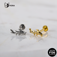 Piercing Labret ASTM F136 en Titane avec Zircon Croix pour Cartilage, Hélix, Conch, Tragus, à Tige Plate sans Filetage et à Poussoir