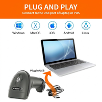 Escáner de Códigos de Barras Inalámbrico NORGEE HENEX de Alta Velocidad BT 1D 2D con Sensor CMOS, Escaneo Automático, 12 Horas de Escaneo Continuo, 2000mAh