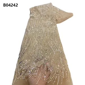 CHOCOO Pérola Nupcial Lace Tecido Frisado Bordado Lace Lantejoulas Tecido para Vestido De Noite De Casamento