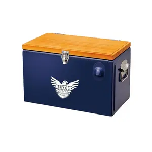 Caja enfriadora de latas de Metal con tapa de madera, cubo enfriador de vino personalizado OEM para barbacoa, fiesta, Picnic al aire libre, 20L