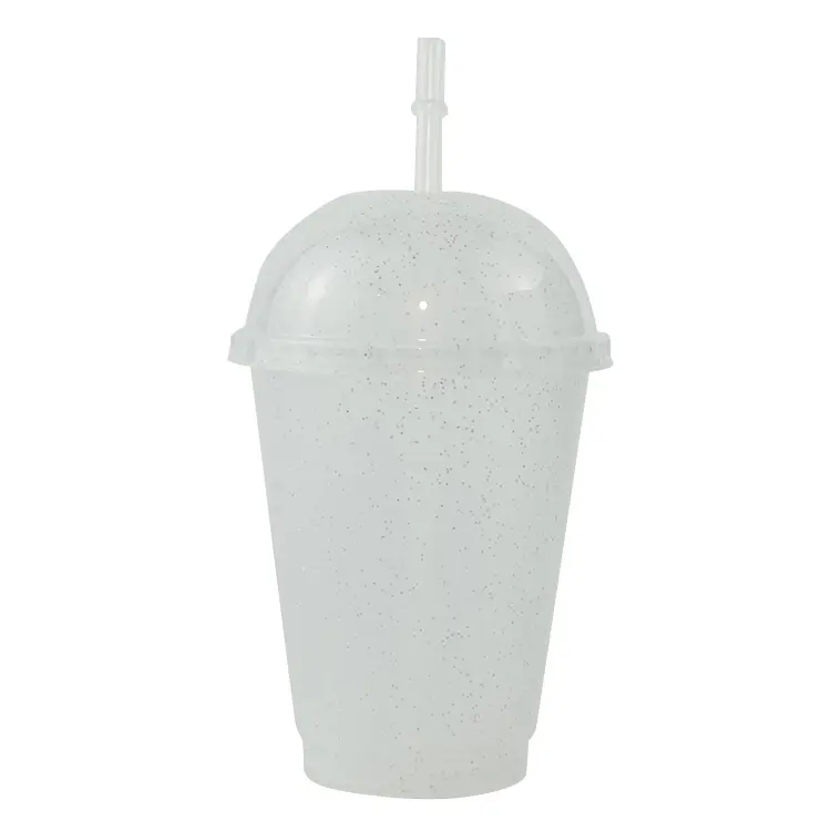 뜨거운 판매 반짝이 컵 여러 가지 빛깔의 플라스틱 차가운 커피 머그잔 돔 뚜껑과 빨대가있는 우유 차 컵