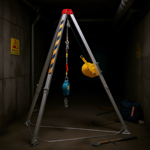 Trépied de sauvetage D0100HAMEBA avec pieds de 7' et câble de 98', treuil de 1800 lbs, protection contre les chutes, kit de sécurité pour espaces confinés - Product Image 2