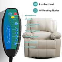 Fauteuil inclinable pivotant en cuir PU VANBOW avec fonction de massage par vibration et de chauffage, canapé simple inclinable et pivotant à 360 degrés