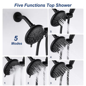 Robinet de douche à double tête à 3 voies haute pression avec 35 réglages, noir mat, avec vanne de fixation - Product Image 4