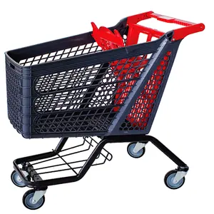 Chariot de supermarché en plastique 210L, chariot de supermarché d'épicerie avec chariot de supermarché de sous-sol en acier