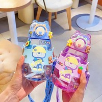 Bouteille d'eau en plastique pour enfants la plus vendue avec paille, motifs mignons, 600 ml, en PC, sans BPA, avec couvercles, idéale pour l'école