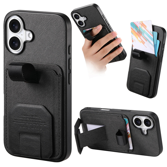 PU Leather Shockproof Phone Wallet Case for iPhone 17 Mobile Cases with Card Holder Wristband Strap Foldable Kickstand