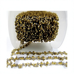Natural Smoky Quartz Rondelle Faceted 3mm Beads Wire Wrapped Thick Dangling <b>Rosary</b> Beaded Chain - Product Image 1