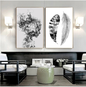 Ritratto di ragazza astratta arte della parete arte della tela decorazione per la casa soggiorno all'ingrosso Hotel moderno minimalista bianco nero - Product Image 1