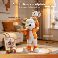 Sculpture en résine Ours Violent Père et Fils avec Plateau Doré et Haut-parleur Bluetooth pour Décoration Intérieure, Cadeau de Pendaison de Crémaillère, Cadeau d'Ouverture de Magasin
