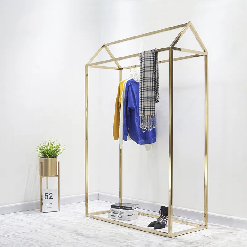 Wholesale Vintage Gold Metal Coat Clothing Storage Clothes Rack For Clothes Store