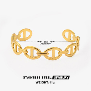 New Arrival 18K Gold Plated Statement Flower Bracelets Stainless Steel Chunky Flower Cuff <b>Bangle</b> for Women - Product Image 4