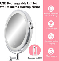 Miroir mural intelligent à double face rotatif avec capteur tactile USB, 8 pouces, 10X, rechargeable, personnalisé, avec 3 couleurs de lumière LED