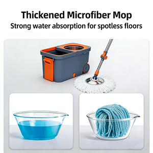 Juego de fregona giratoria de microfibra con cubo de doble accionamiento, manos libres, rotación de 360 grados, ruedas, varilla de acero inoxidable que ahorra esfuerzo - Product Image 3