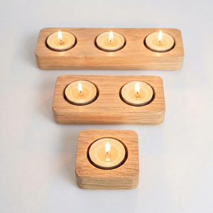 Porte-bougie en bois de chêne, style Japandi scandinave, support pour bougie chauffe-plat en bois naturel, minimaliste, rustique, pour table - Product Image 1
