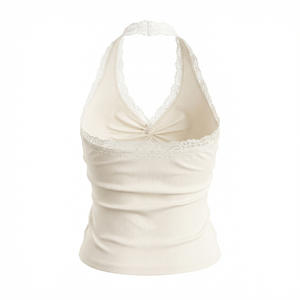 Viviblook J26TP037, nueva camiseta sin mangas de verano para mujer, chaleco sin mangas de encaje sexy, Top corto ajustado con cuello Halter para mujer - Product Image 6