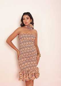 ชุดเดรสสั้นผ้าพิมพ์ลายพร้อมยางยืดที่เอว แต่งระบายอย่างประณีต ชุดลำลองสำหรับผู้หญิง ผลิตจากผ้าเนื้อบางเบา - Product Image 5