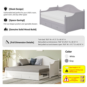 Sofá cama de madera con cajones de almacenamiento y ruedas para dormitorio y sala de estar - Product Image 4