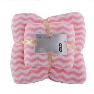 Coral Fleece <b>Towel</b> And <b>Bath</b> <b>Towel</b> <b>Set</b> Chevron Pattern Soft Absorbent Quick Drying Gift For Adult Face Body Wash - Product Image 4