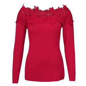 Sexy de encaje rojo formal mujeres 2019 blusa de las señoras