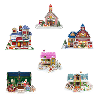 Puzzle 3D Natal Berbagai Gaya Rumah Pohon Kincir Ria Mainan Kerajinan Anak DIY Model Rakitan Dekorasi Meja Natal Rumah