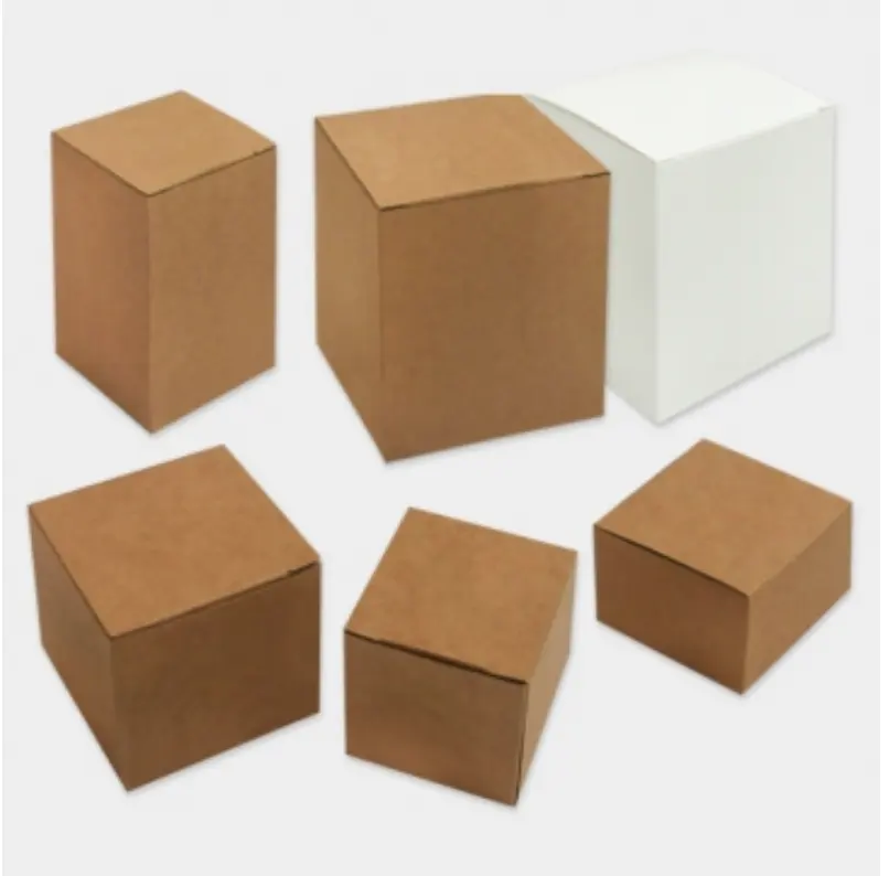 Venta al por mayor, producto cuadrado personalizado, caja de embalaje al por menor, Papel kraft blanco, caja superior