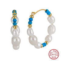 Boucles d'oreilles en argent sterling 925 avec perles d'eau douce en forme de grain de riz de couleur bonbon et perles turquoise, style bohème