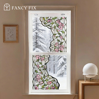 FANCYFIX Gratis Muster Tudor Rose 3D Buntglas-Fensterfolie - 100x45cm Statisch Haftende PVC-Folie für Wohnzimmer Küche Sichtschutz