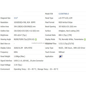 Nouveau module LCD industriel XGA original de 15 pouces, 1024x768, large plage de température, pour imagerie médicale, ultrasons, G150XTN06.0 - Product Image 2