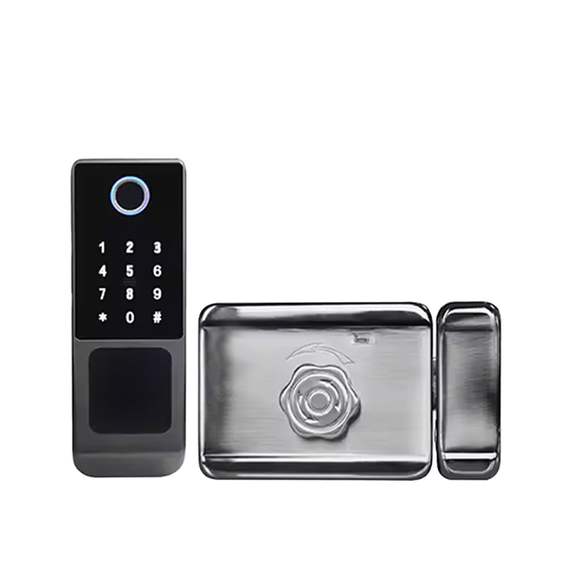 Outdoor IP65 Waterproof Biometric Fingerprint Smart Door Lock Stainless Steel Rim Lock with Tuya APP for Aluminum Alloy Door