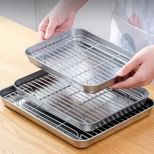 Bandeja para hornear con rejilla de alambre, bandeja para hornear pasteles de acero inoxidable 304, bandeja para barbacoa, placa para horno, rejilla para <span class=keywords><strong>Brownie</strong></span>, herramienta para asar a la parrilla - Product Image 2