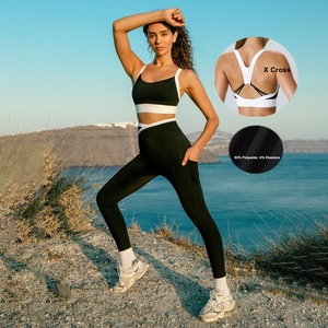 New Custom Logo Gym Ladies Yoga Sports Slim Fit High-Intensity Fitness Sports X Cross Bra Wholesales High Quality Plus Size Set - Product Image 1