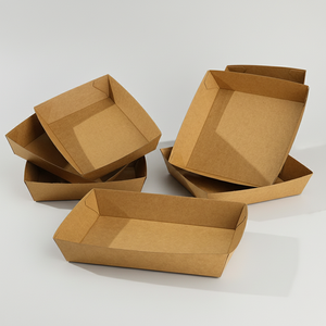 Assiette jetable en papier kraft de qualité alimentaire à <span class=keywords><strong>2</strong></span> compartiments, plateau alimentaire pour snacks de rue, frites, crêpes, desserts, emballage à emporter - Product Image 2