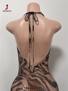 L0868-Ingrosso Elegante Abito Lungo Aderente con Paillettes Leopardate e Scollo a V per Donna, Vestito da Sera per Feste - Product Image 6