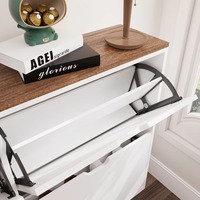 Meuble à chaussures minimaliste blanc flottant en MDF durable de 70,9 pouces, extra large, pour entrée, avec tiroirs rabattables